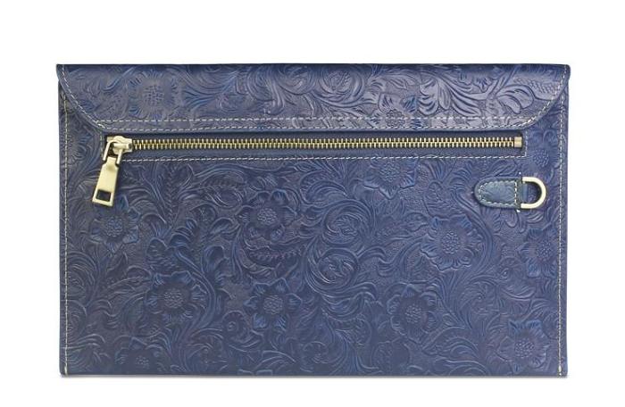 Handmade Leather Floral Tooled Mens Clutch Cool Slim Wallet Zipper Clutch Wristlet Wallet for Men