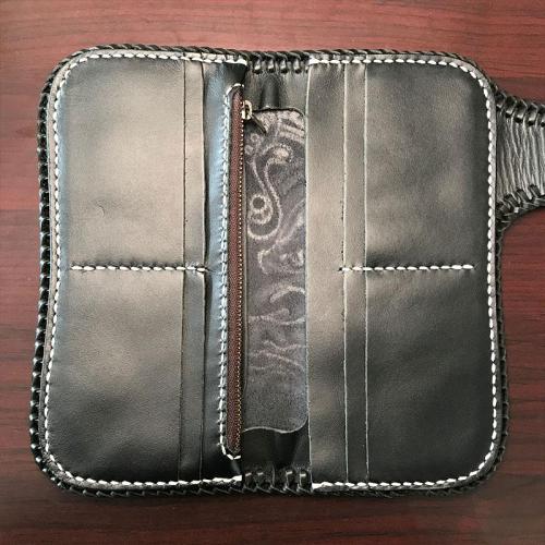 Handmade Leather Mens Cool Black Buddha Chain Wallet Biker Trucker Wallet with Chain