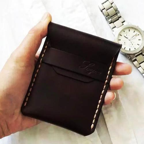 Mens Coffee Leather Slim Front Pocket Wallets Leather Cards Wallet for Men