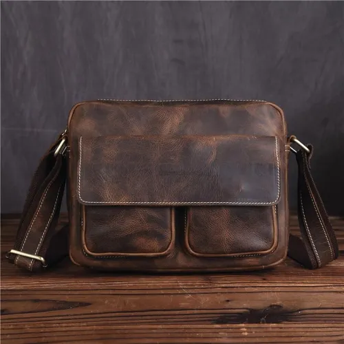 Vintage Leather Messenger Bag Shoulder Bag CrossBody Bag For Men