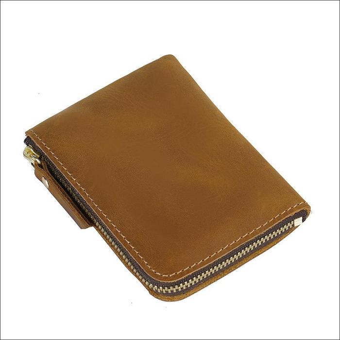 Leather Small Mens Wallet Zipper billfold Front Pocket Wallet Card Wallet Small Wallet for Men
