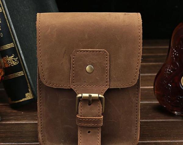 Cool Leather Mens Cigarette Case with Belt Loop Cell Phone Holster Belt Pouch for Men