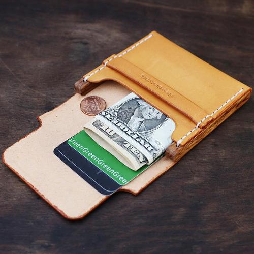 Cool Wooden Brown Leather Mens Wallet Small Card Holder Coin Wallet for Men