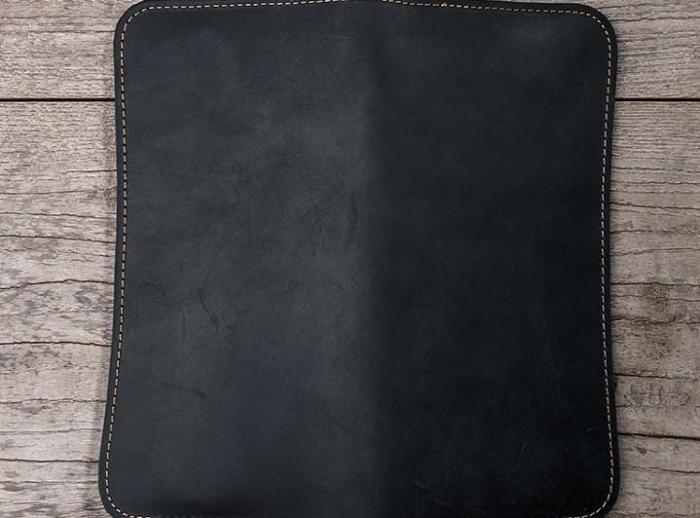 Leather Long Wallets for men Black Bifold Men Long Wallet