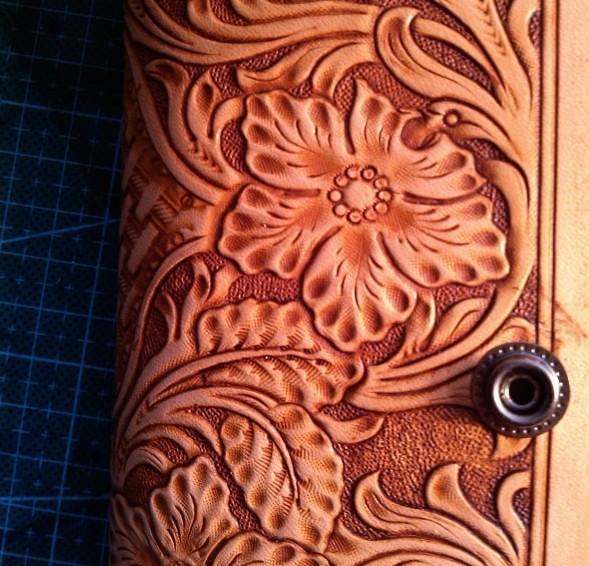 Handmade Tooled Floral Mens Leather Long Wallet Cool Long Wallet for Men