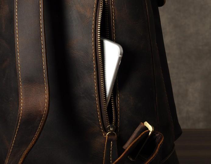 Genuine Leather Mens Cool Backpack Sling Bag Large Brown Travel Bag Hiking Bag for men