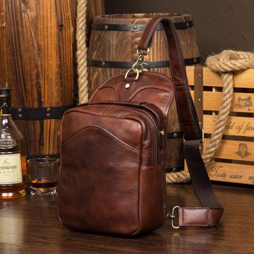 Leather Mens Cool Sling Bag Crossbody Bag Chest Bag for men
