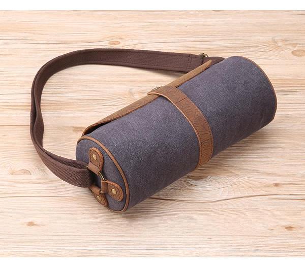 Gray Leather Mens Green Barrel Sling Bag Postman Bag Bucket Messenger Bag Side Bag For Men