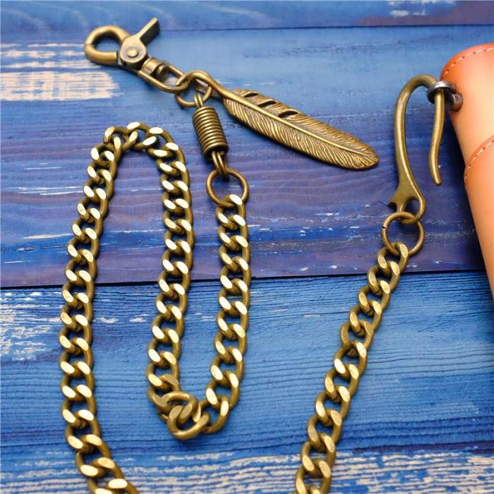 Cool Men's Gold Feather Wallet Chain Pants Chain Long Biker Wallet Chain For Men