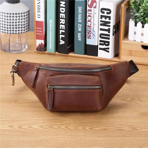 Coffee Leather Crossbody Fanny Pack Leather Bumbag Leather Hip Pack for Men