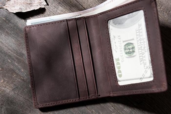 Handmade Leather Mens Cool Slim Leather Wallet Men Small Wallets Bifold for Men
