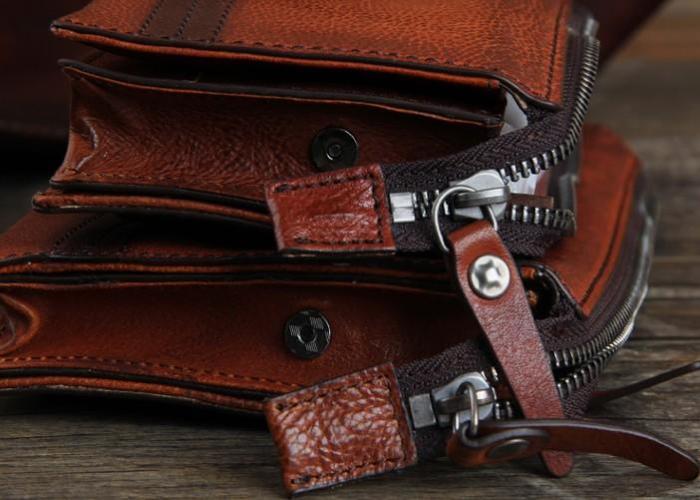 Handmade Genuine Leather Mens Cool Long Wallet Wristlet Bifold Clutch Wallet for Men