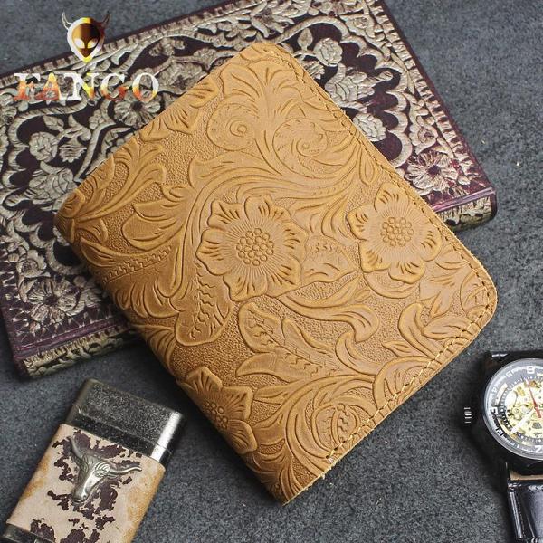 Handmade Leather Floral Mens Cool Slim Leather Wallet Men billfold Wallets Bifold for Men