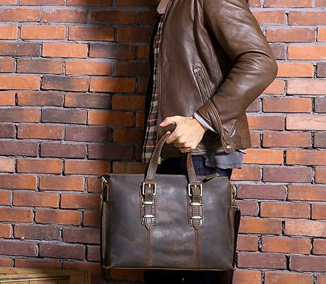 Cool Coffee Leather Mens Briefcase Work Bag Laptop Bag Business Bag for Men
