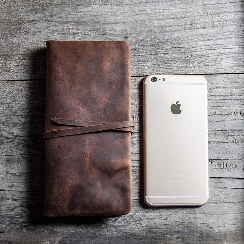 Vintage Leather Long Wallets for men Bifold Men Long Wallet