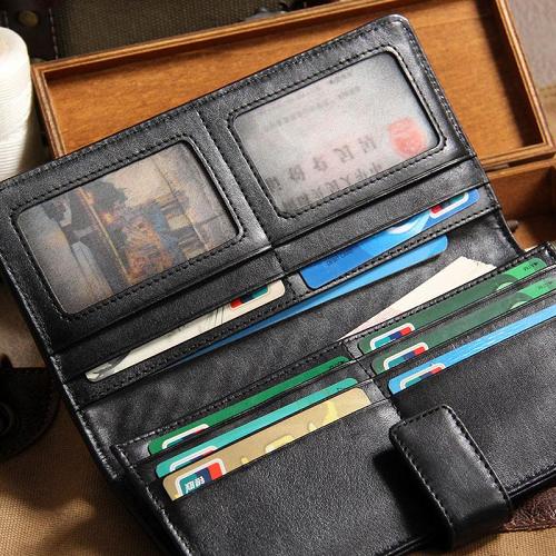 Black Braided Leather Mens Long Leather Wallet Bifold Wallet for Men