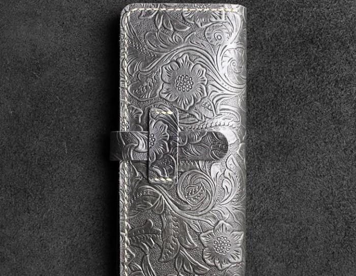 Handmade Leather Floral Mens Cool Travel Long Wallet Card Holder Card Slim Clutch Wallets for Men