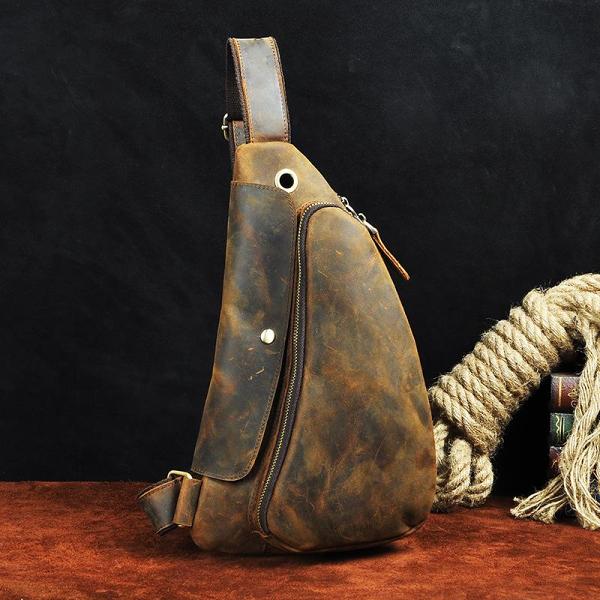 Leather Mens Cool Sling Bag Crossbody Bag Chest Bag for men