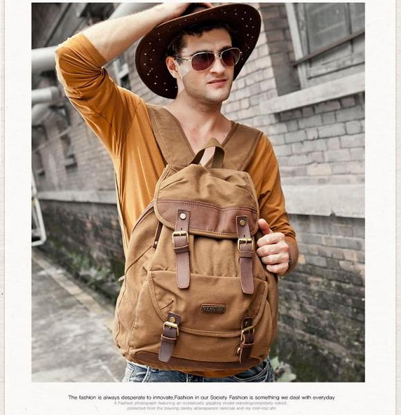 Canvas Leather Mens Women 16 Black Travel Backpack Khaki Computer Bag College Backpack for Men