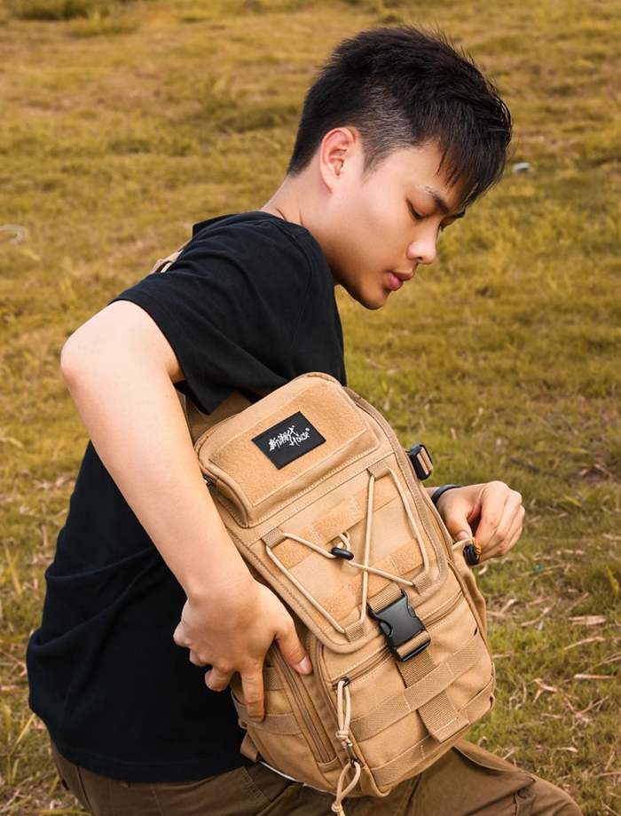 Khaki Tactical Canvas Large Sling Bag For Men Military Khaki Sling Bag For Big Men
