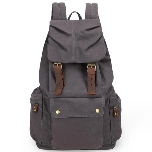 Canvas Leather Women Mens 14 Khaki Travel Backpack Green Computer Bag College Backpack for Men