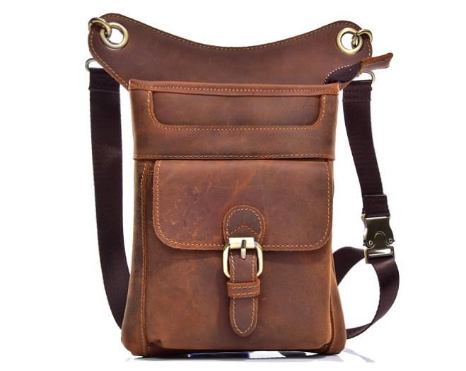 Cool Biker Leather Drop Leg Bag Mens Belt Pouch Waist Bag Shoulder Bag for Men