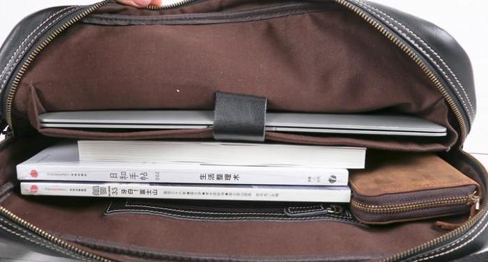 Cool Black Leather Mens Briefcase Work Bag Laptop Bag Business Bag for Men