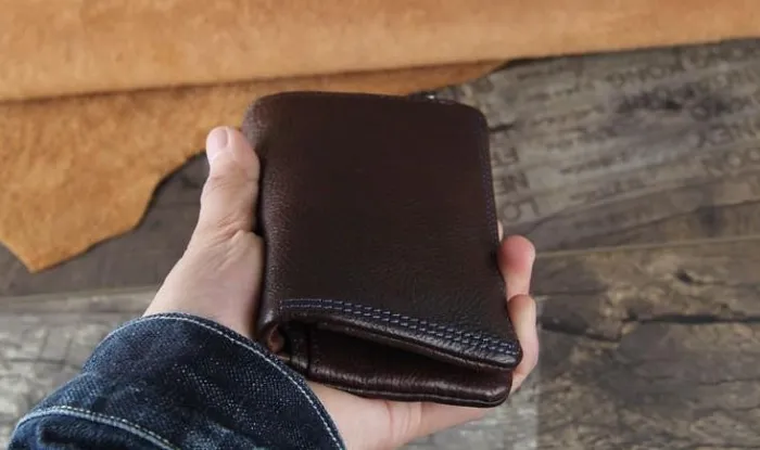 Handmade Genuine Leather Mens Cool Slim Leather Wallet Men Small Wallets Bifold for Men