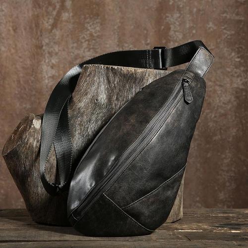 Handmade Leather Mens Cool Chest Bag Sling Bag Crossbody Bag Travel Bag Hiking Bag for men