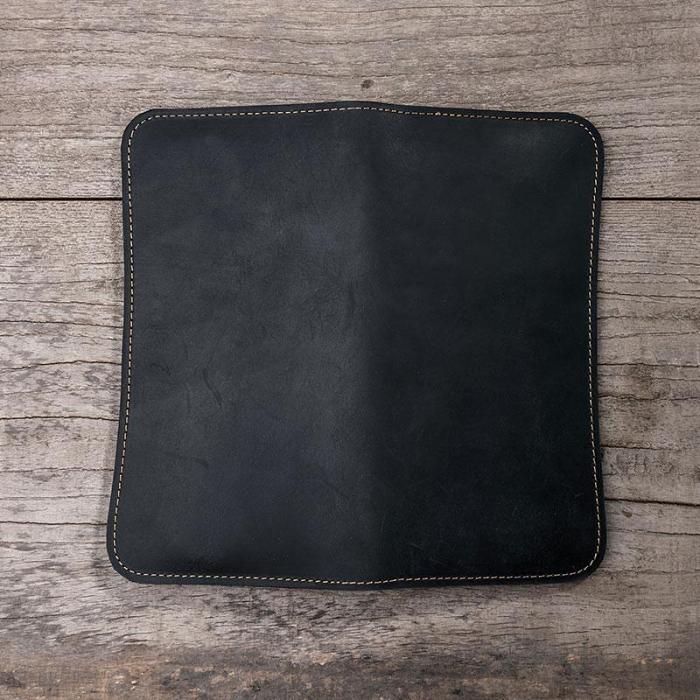 Leather Long Wallets for men Black Bifold Men Long Wallet