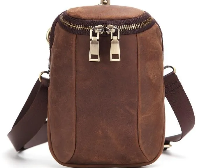 Cool Retro Mens Leather One Shoulder Backpack Chest Bag Sling Bags For Men