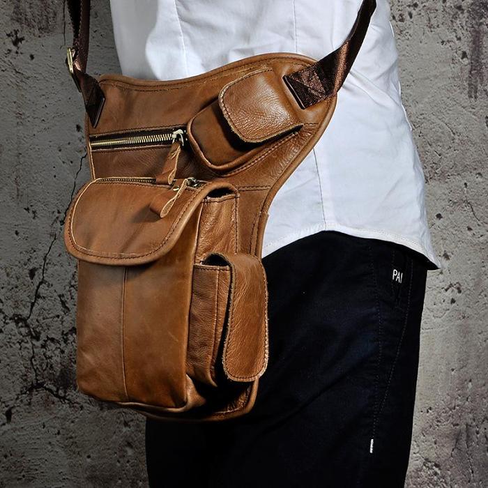 Leather Drop Leg Bag Belt Pouch Mens Waist Bag Shoulder Bag for Men