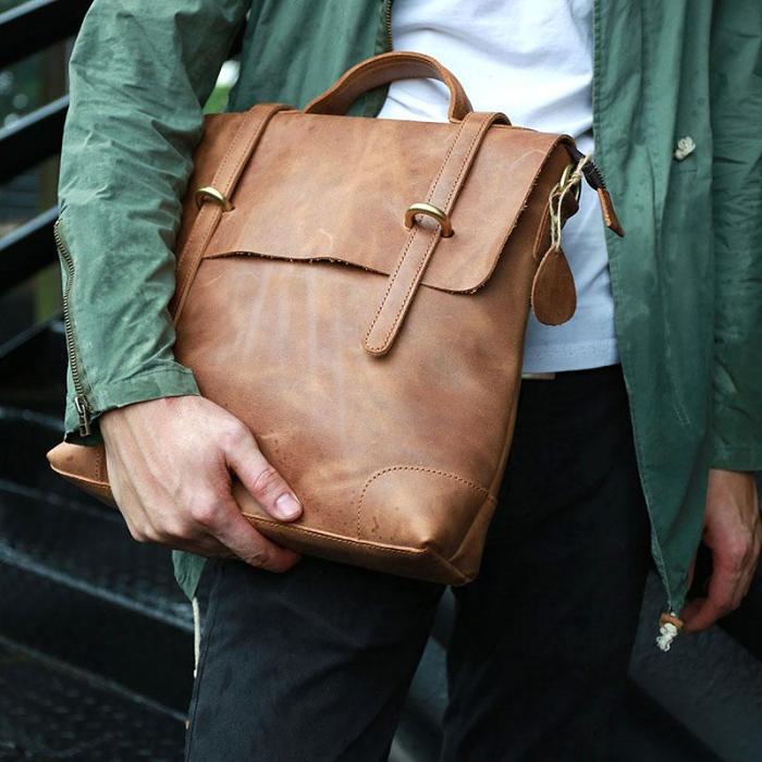 Vintage Mens Leather Briefcase Handbag Shoulder Bag Backpack for men