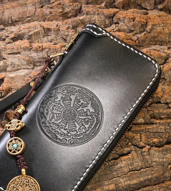 Handmade Leather Mens Chain Biker Wallet Cool Leather Wallet Long Phone Wallets for Men
