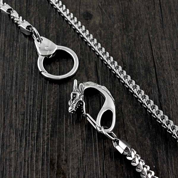SOLID STAINLESS STEEL BIKER SILVER Dragon WALLET CHAIN LONG PANTS CHAIN Jeans Chain Jean Chain FOR MEN