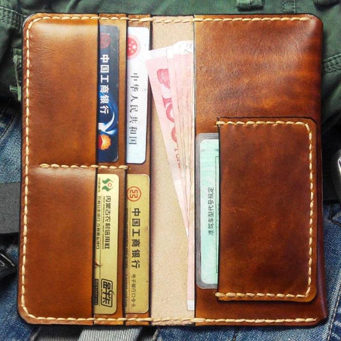 Vintage Brown Leather Bifold Mens Long Wallet Leather Long Wallets for Men