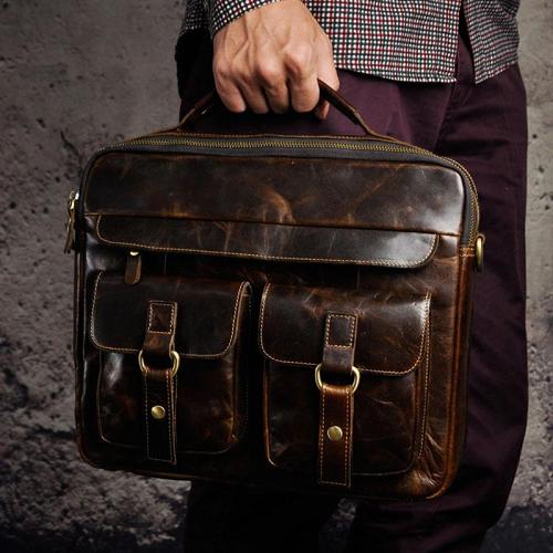 Vintage Leather Mens Briefcases Laptop Bags Business Bag Work Bag for Men