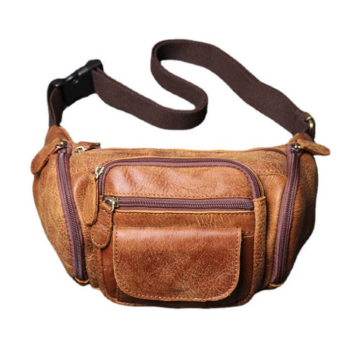 Black Leather Mens Crossbody Fanny Pack Leather Belt Bag for Men