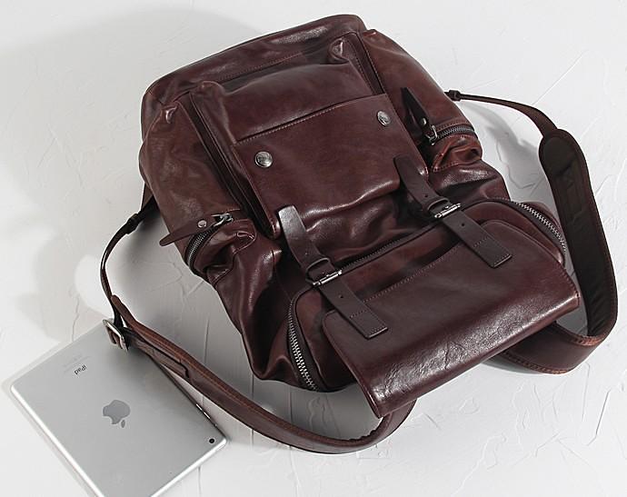 Genuine Leather Mens Cool Backpack Sling Bag Large Black Travel Bag Hiking Bag for men
