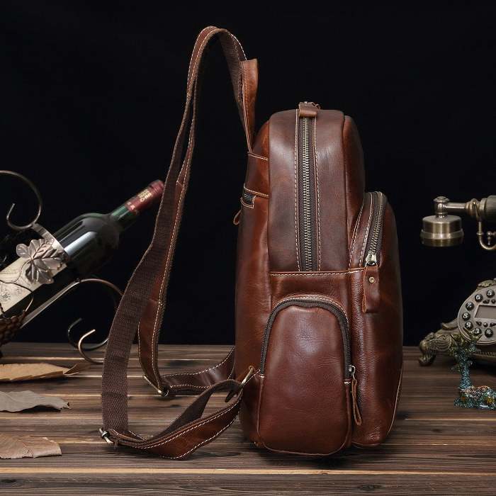 BROWN LEATHER MEN'S College Backpack Travel Backpack Leather Backpack For Men