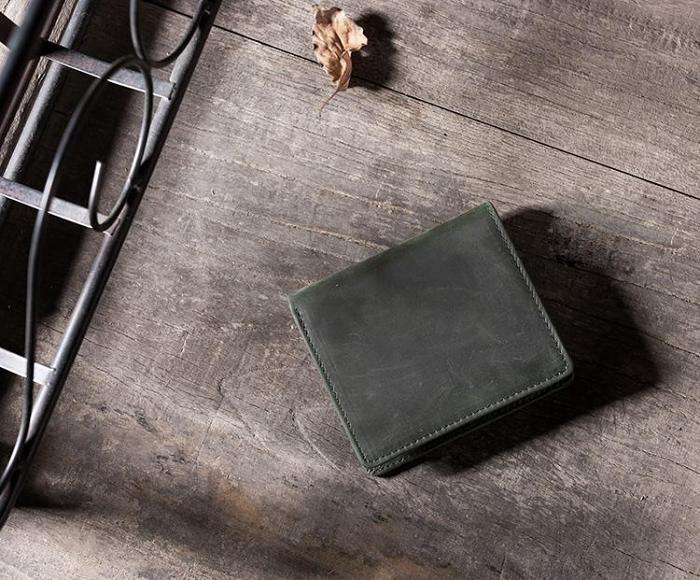 Handmade Leather Mens Cool Slim Leather Wallet Men Small Wallets Bifold for Men