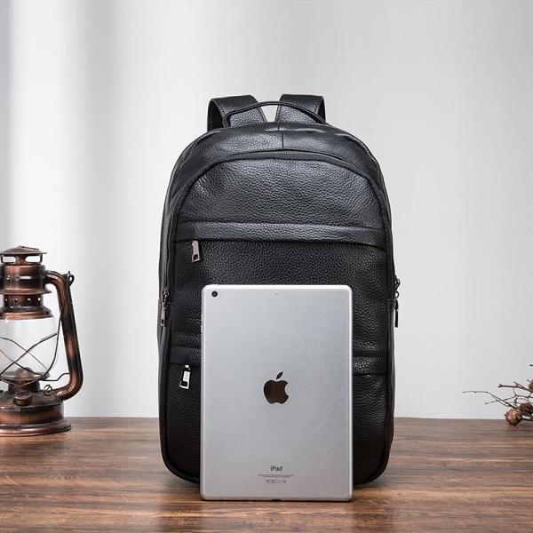 Cool Black Mens Leather College Backpack Laptop Backpack Black Travel Backpack for Men