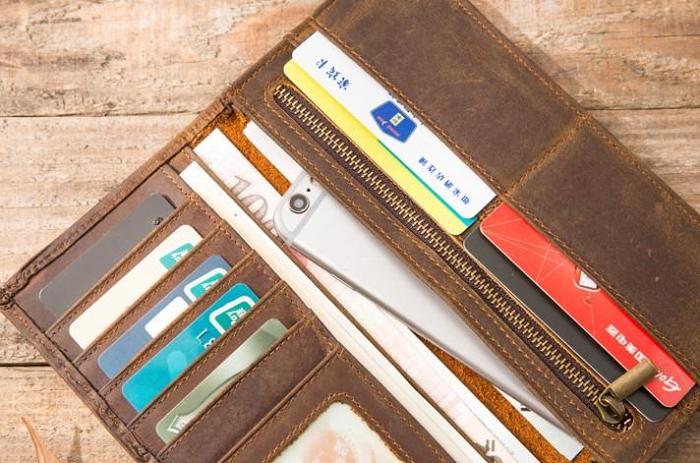 Vintage Slim long Wallets Leather Mens Tan Wallet Long Wallet for Men
