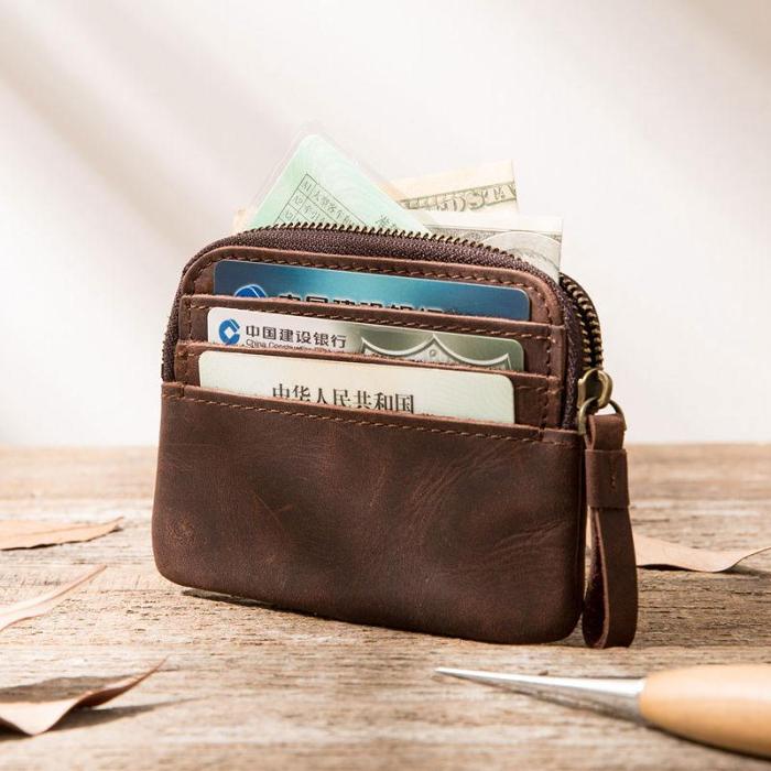 Leather Mens Coin Holders Slim Front Pocket Wallet Change Wallet for Men