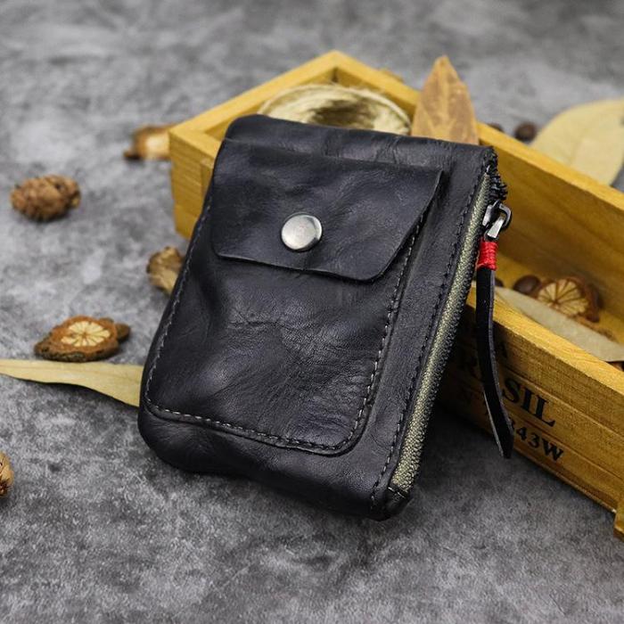 Vintage Brown Leather Men's Coin Wallet Black Small billfold Wallet For Men