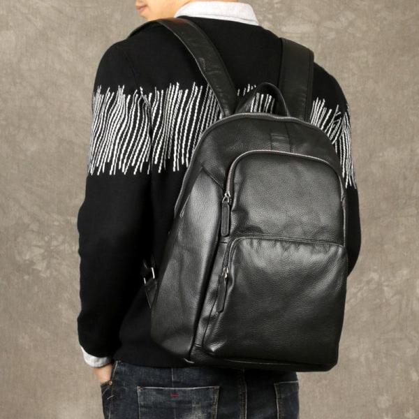 Genuine Leather Mens Cool Backpack Sling Bag Large Black Travel Bag Hiking Bag for men