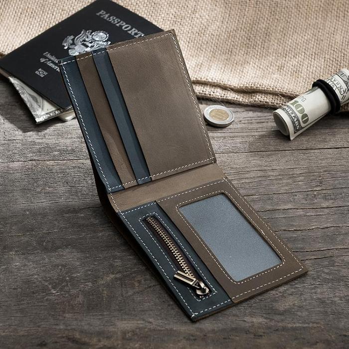 Handmade Leather Mens Cool Slim Leather Wallet Men Small Wallets Bifold for Men