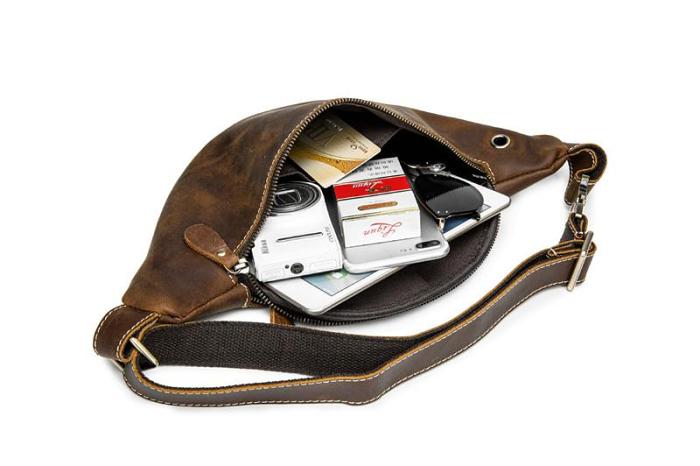 Brown Leather Fanny Pack Men's Chest Bag Leather Hip Pack Leather Waist Bag For Men