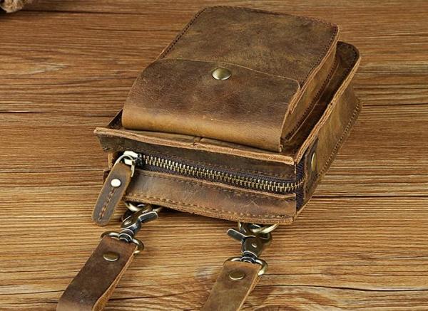 Mens Leather Small Belt Pouch Side Bag Waist Pouch COURIER BAG Holster Belt Case for Men
