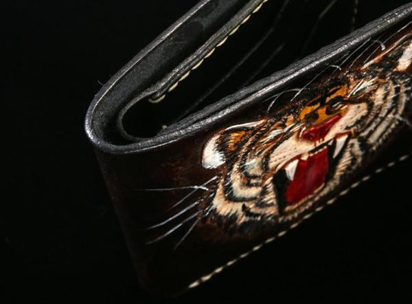 Handmade Leather Tiger Tooled Mens billfold Wallet Cool Leather Wallet Slim Wallet for Men